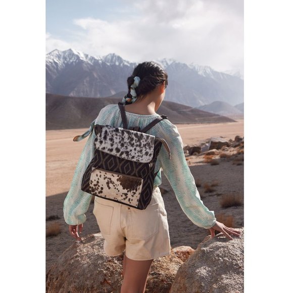 Myra Bag Handbags - Myra Bag Handmade Mocha Backpack Upcycled Canvas & Cowhide Leather